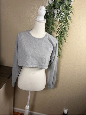 Cropped Gray Crewneck Sweatshirt - Women's Lightweight Pullover